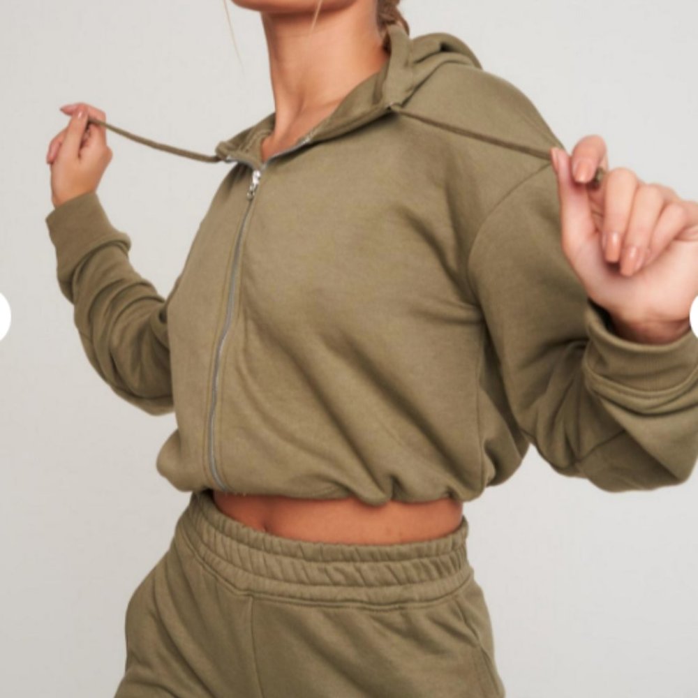 Missguided Co Ord crop zip hoodie jogger set